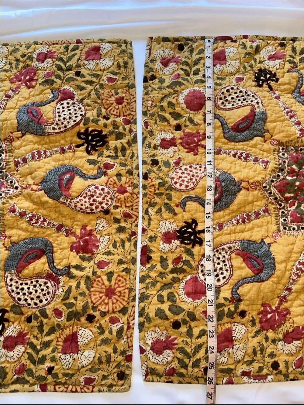 Pottery Barn Quilted Mustard Colored Euro Shams Peacock Bird Pattern Lot of 2